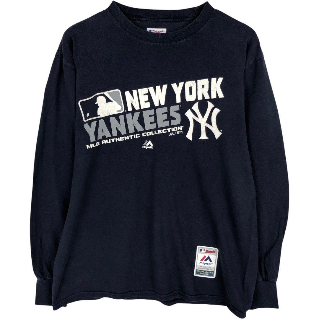 Majestic MLB New York Yankees Long-Sleeve T-Shirt (Men's Size M) cotton navy blue type Vintage Second Hand