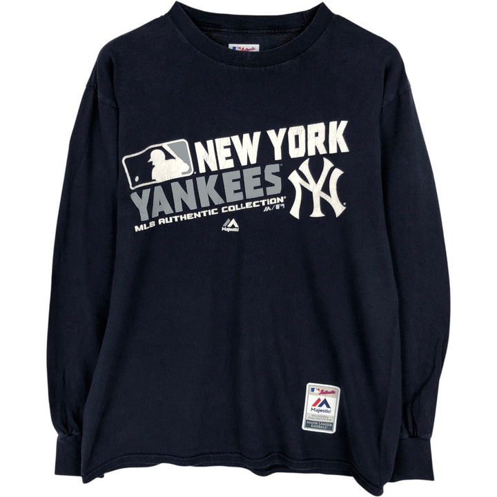 Majestic MLB New York Yankees Long-Sleeve T-Shirt (Men's Size M) cotton navy blue type Vintage Second Hand