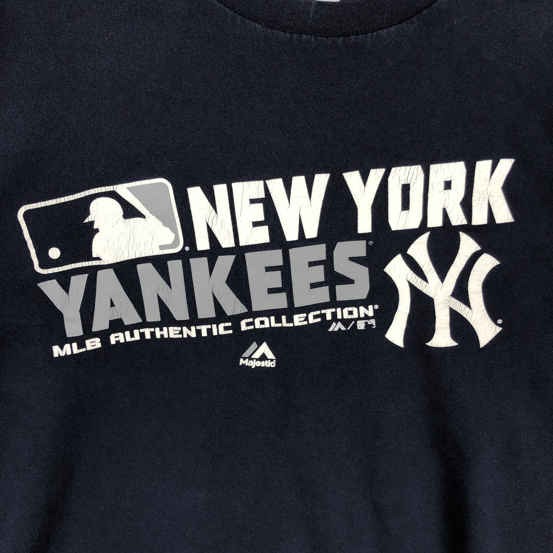 Majestic MLB New York Yankees Long-Sleeve T-Shirt (Men's Size M) cotton navy blue type Vintage Second Hand