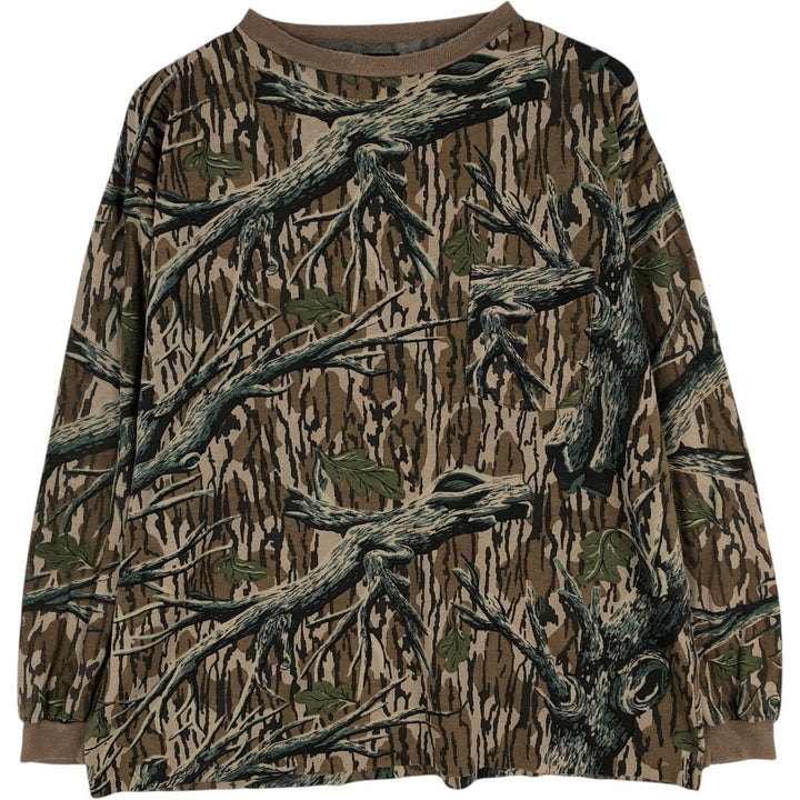 ACE SPORTSWEAR Camouflage Pattern Long-Sleeve T-Shirt, Made in USA, Men's Size XL (approx.) cotton brown type Vintage Second Hand