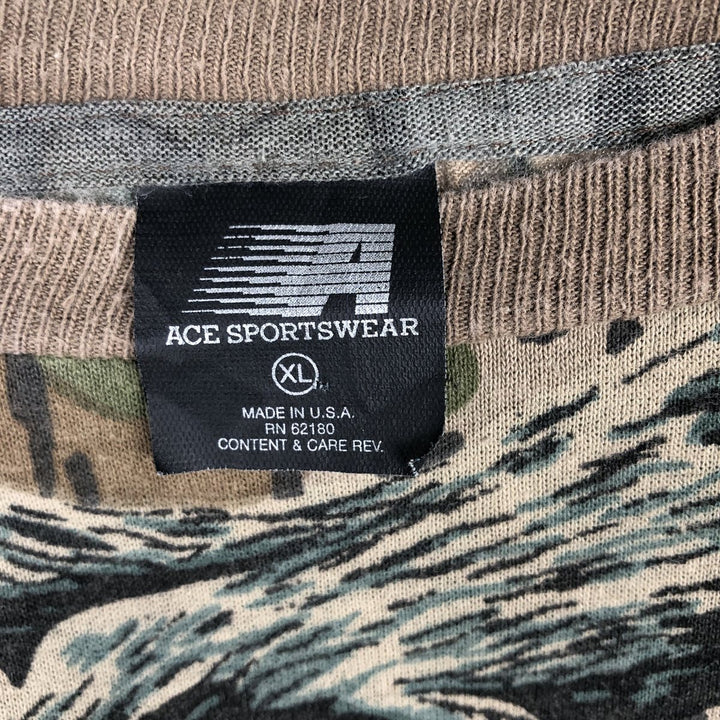 ACE SPORTSWEAR Camouflage Pattern Long-Sleeve T-Shirt, Made in USA, Men's Size XL (approx.) cotton brown type Vintage Second Hand