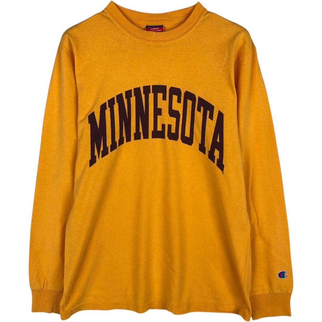 ~2000'S Champion AUTHENTIC ATHLETIC APPAREL MINNESOTA University of Minnesota College Long-Sleeve T-Shirt (Men's Size M) cotton lemon yellow Vintage Second Hand