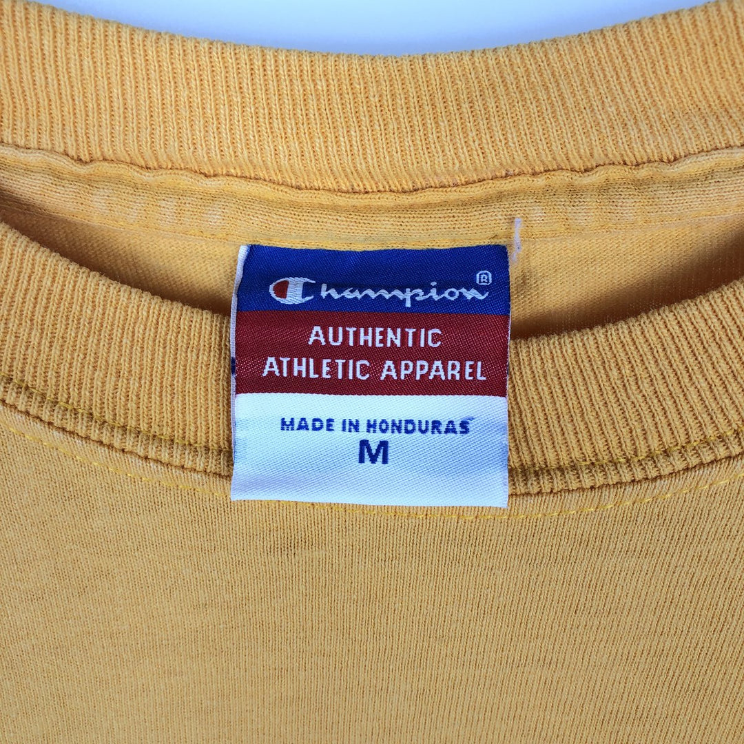 ~2000'S Champion AUTHENTIC ATHLETIC APPAREL MINNESOTA University of Minnesota College Long-Sleeve T-Shirt (Men's Size M) cotton lemon yellow Vintage Second Hand