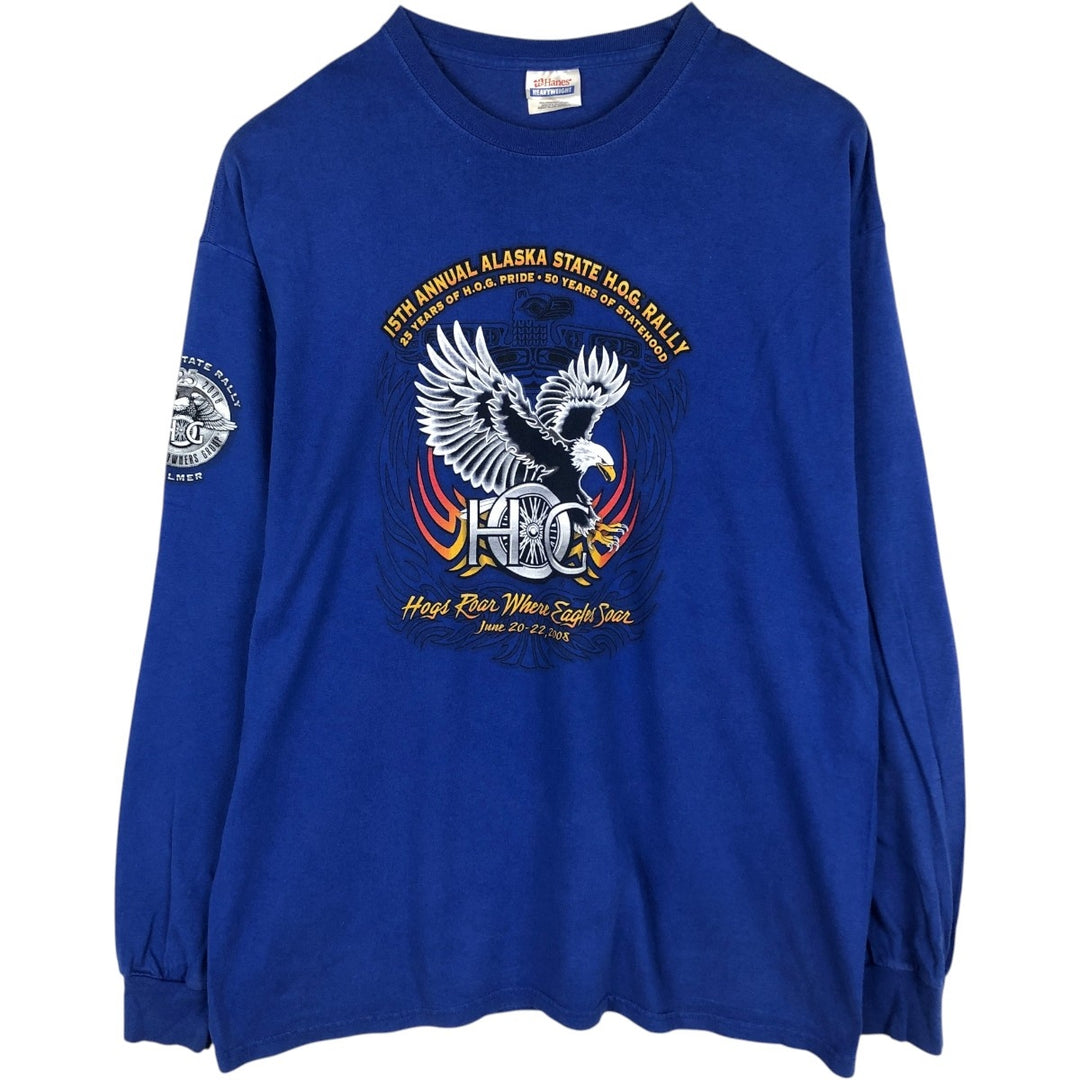 90'S Hanes Heavyweight Eagle Pattern Long-Sleeve T-Shirt, Men's XL (approx.), Vintage cotton blue type Vintage Second Hand