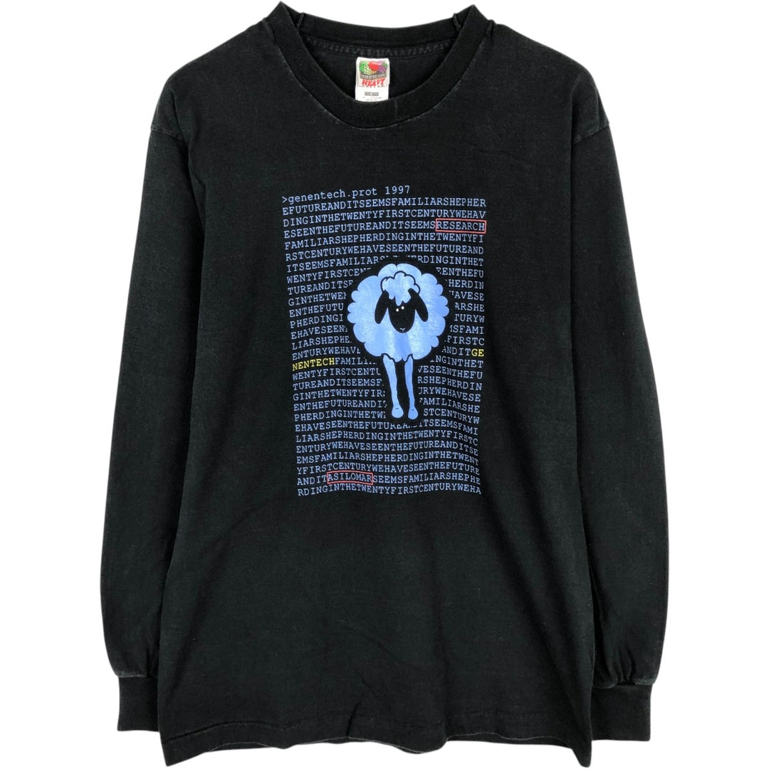 90'S Fruit of the Loom Animal Pattern Long-Sleeve T-Shirt, Made in USA, Men's Size L (Equivalent), Vintage cotton black type Vintage Second Hand