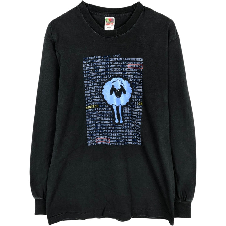 90'S Fruit of the Loom Animal Pattern Long-Sleeve T-Shirt, Made in USA, Men's Size L (Equivalent), Vintage cotton black type Vintage Second Hand