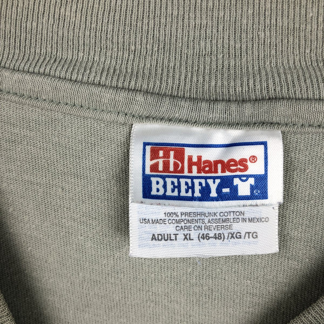 Hanes BEEFY-T Long-Sleeve T-Shirt (Men's XL equivalent) cotton Khaki type sage green Vintage Second Hand