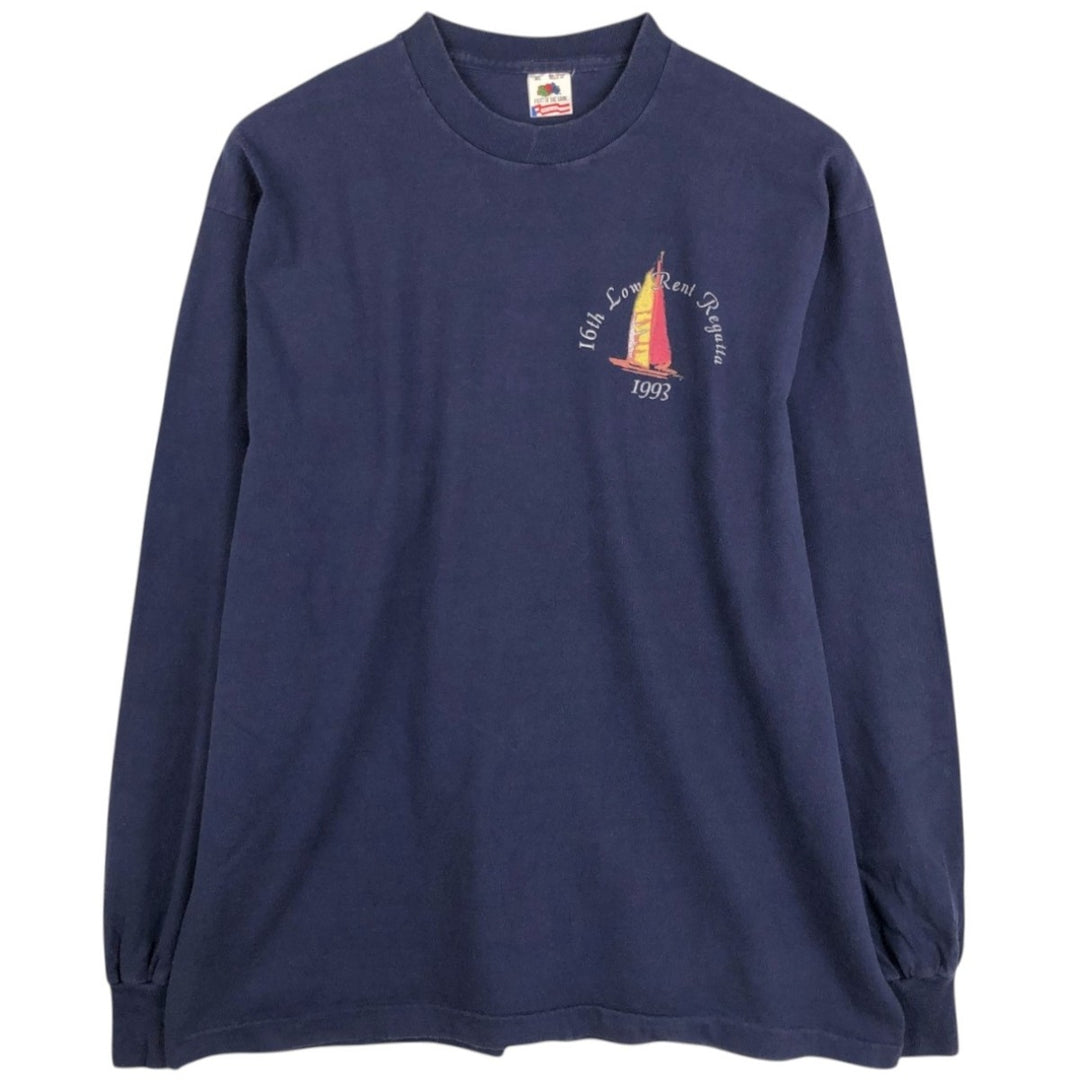 90'S Fruit of the Loom Long Sleeve T-Shirt, Made in USA, Men's XL, Vintage cotton navy blue type Vintage Second Hand