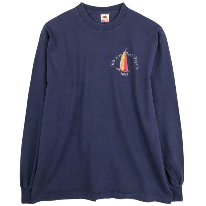 90'S Fruit of the Loom Long Sleeve T-Shirt, Made in USA, Men's XL, Vintage cotton navy blue type Vintage Second Hand