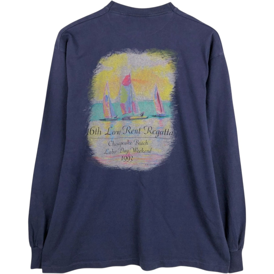 90'S Fruit of the Loom Long Sleeve T-Shirt, Made in USA, Men's XL, Vintage cotton navy blue type Vintage Second Hand