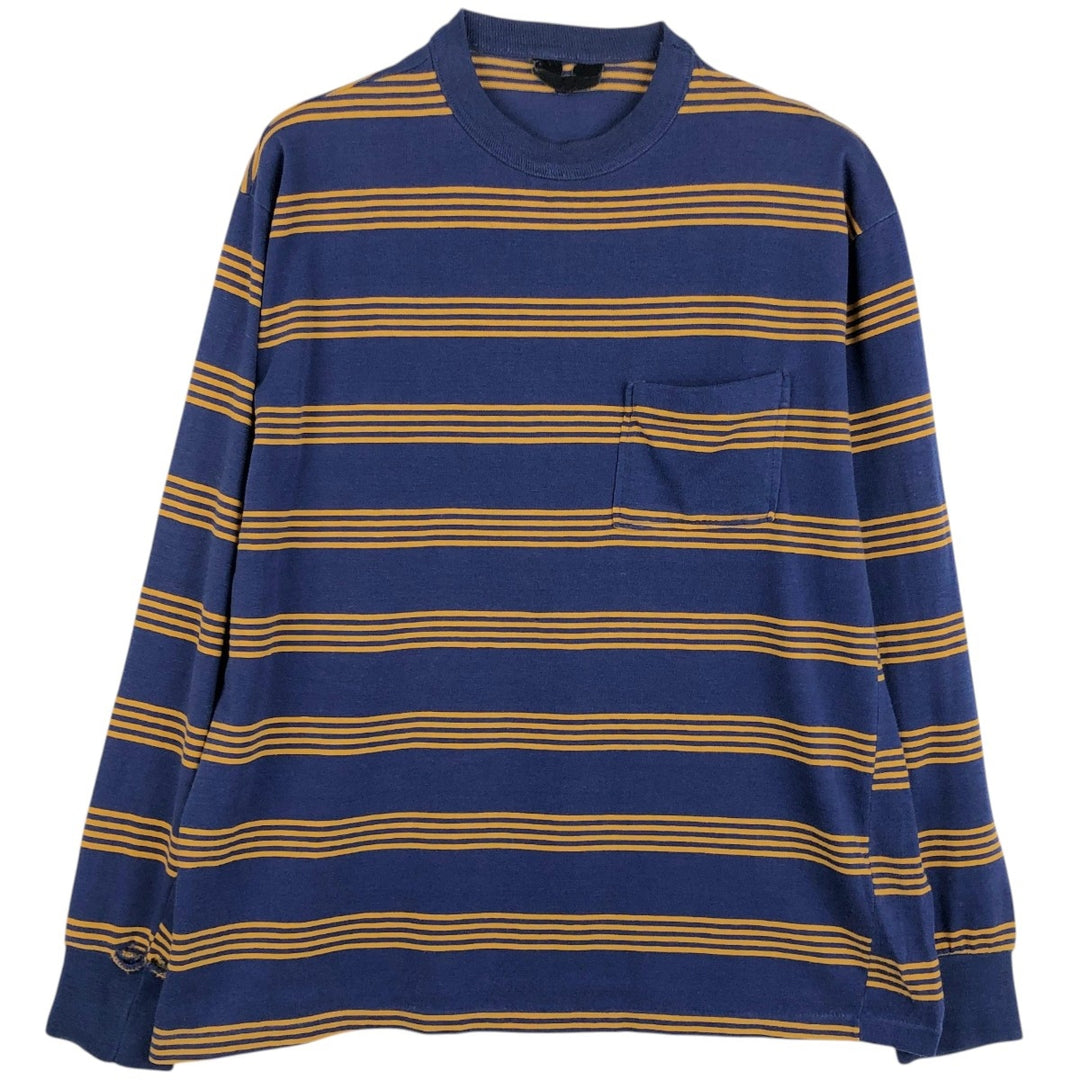~90'S Striped Pattern Long-Sleeve T-Shirt, Men's Size L (Equivalent), Crew Neck, Vintage unclear navy blue type Vintage Second Hand