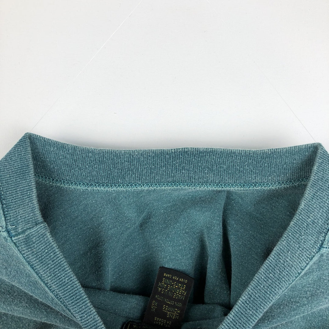 80s-90'S Eddie Bauer Black Tag Plain Pocket Long-Sleeve T-Shirt, Made in USA, Men's XL Equivalent, Vintage cotton Khaki type sage green Vintage Second Hand