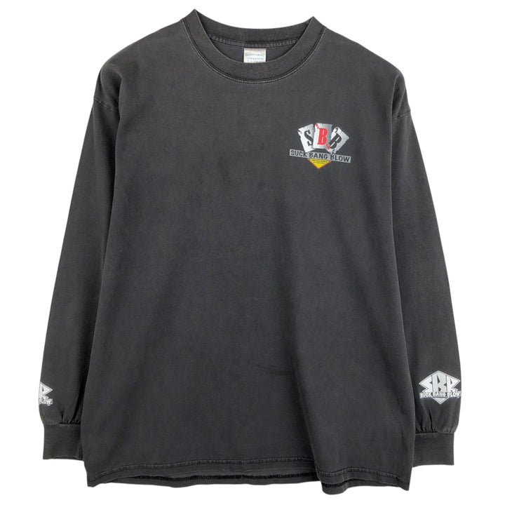 2000'S Gildan Suck Bang Blow Motorcycle Long-Sleeve T-Shirt (Men's XL equivalent) cotton Charcoal Vintage Second Hand