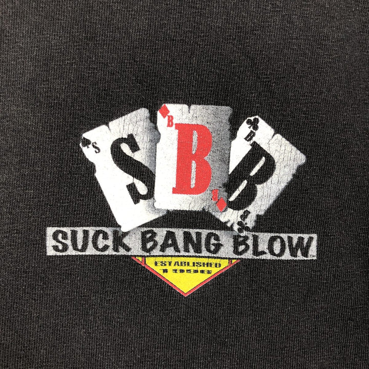 2000'S Gildan Suck Bang Blow Motorcycle Long-Sleeve T-Shirt (Men's XL equivalent) cotton Charcoal Vintage Second Hand