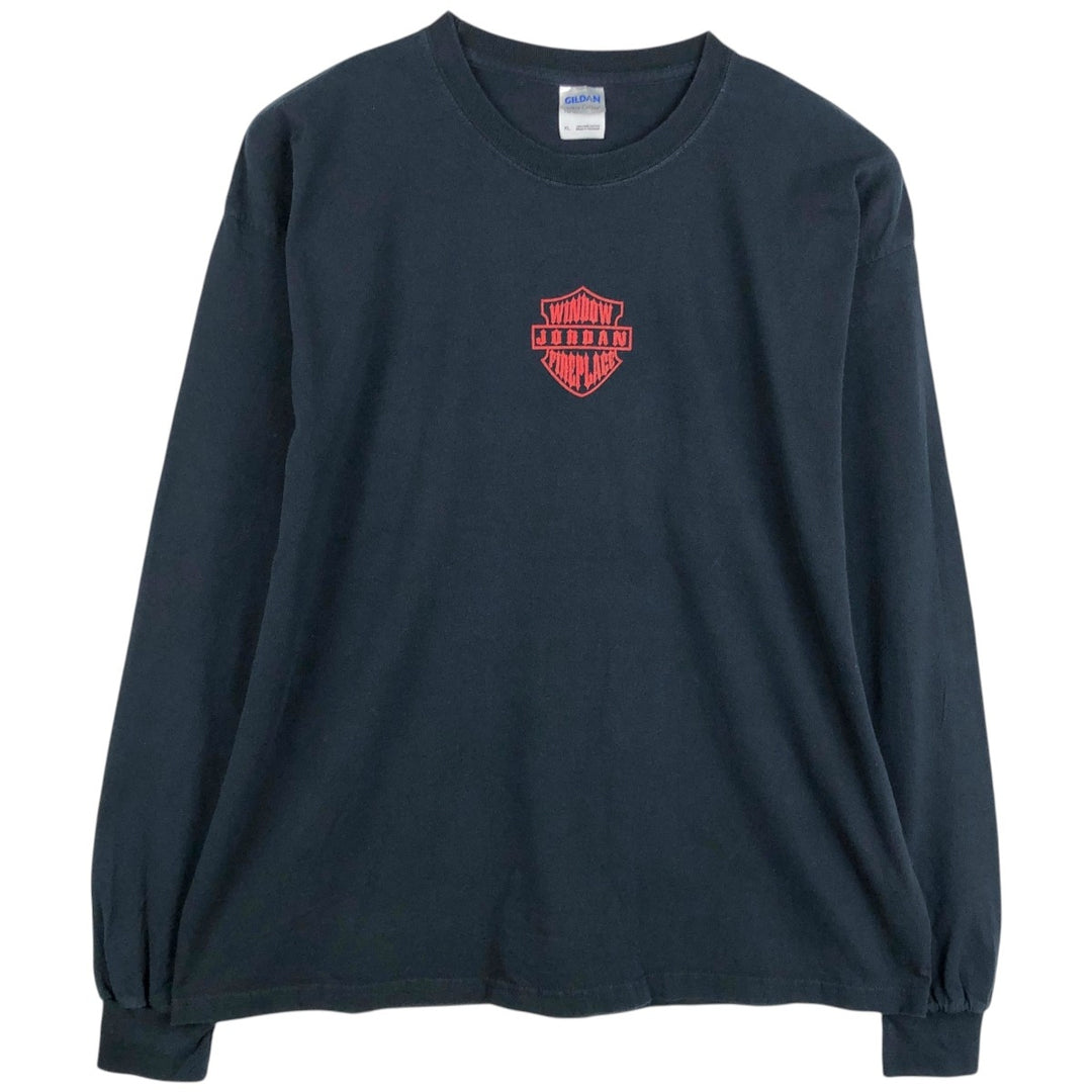 2000'S Gildan Fire Pattern Parody Long-Sleeve T-Shirt (Men's XL equivalent) cotton black type Vintage Second Hand