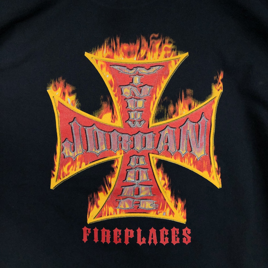 2000'S Gildan Fire Pattern Parody Long-Sleeve T-Shirt (Men's XL equivalent) cotton black type Vintage Second Hand