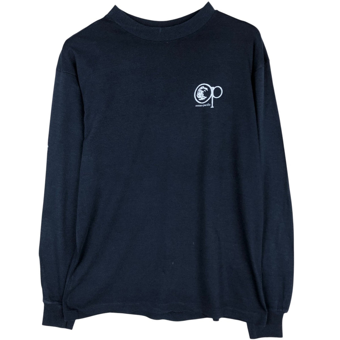 Ocean Pacific Long-Sleeve T-Shirt, Made in USA, Men's Size L (equivalent) cotton navy blue type Vintage Second Hand