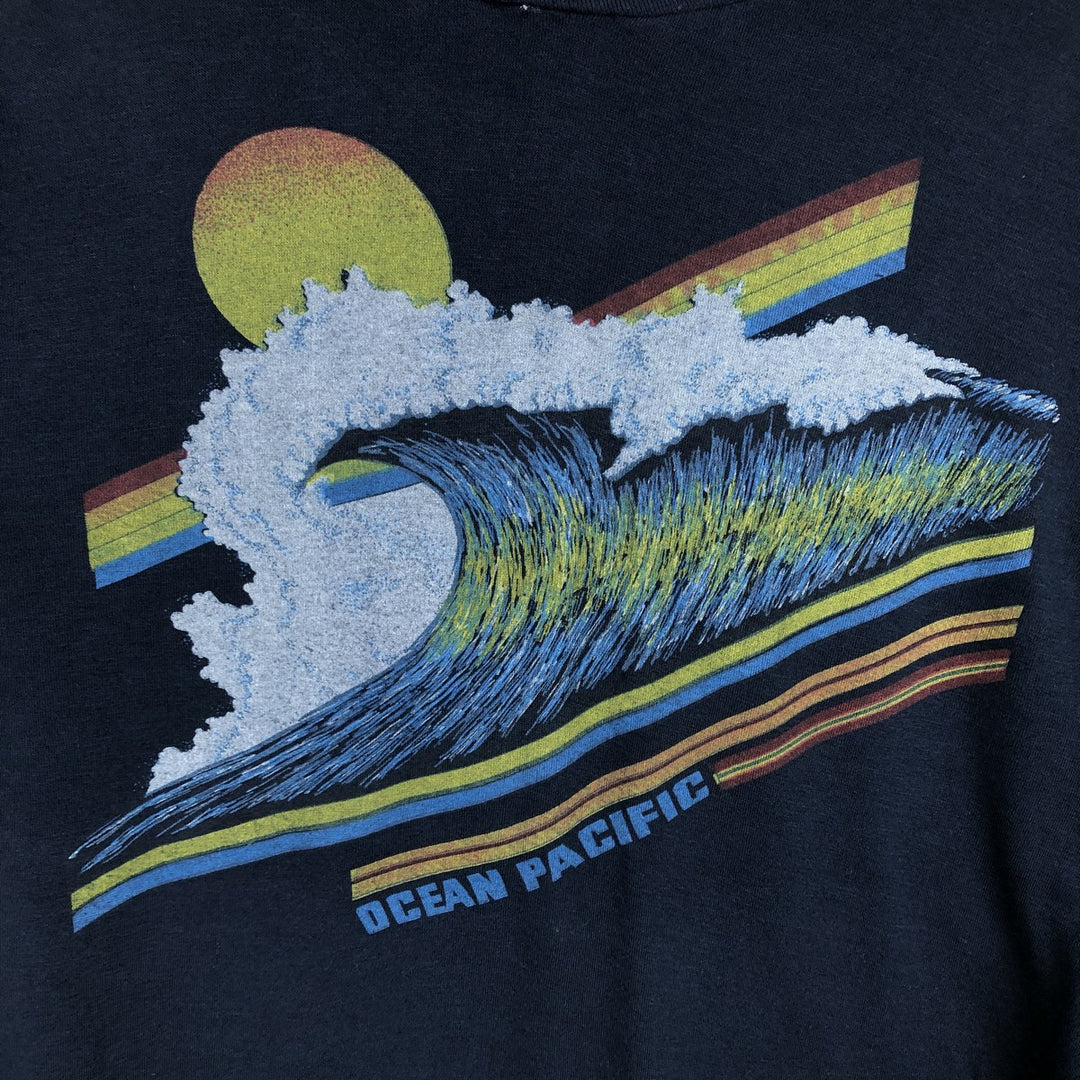 Ocean Pacific Long-Sleeve T-Shirt, Made in USA, Men's Size L (equivalent) cotton navy blue type Vintage Second Hand