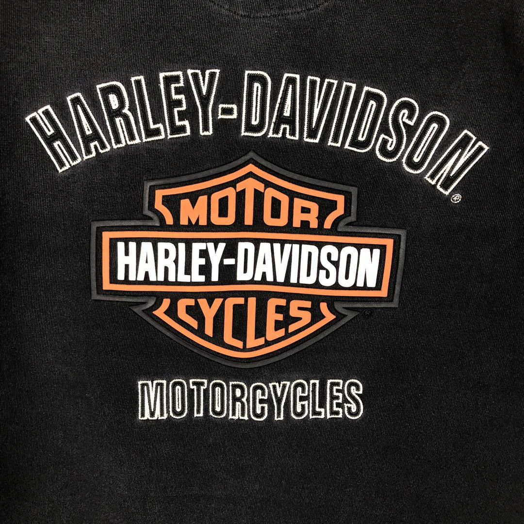 Harley-Davidson Motorcycle V-Neck Long-Sleeve T-Shirt (Men's Size M) cotton orange type Vintage Second Hand