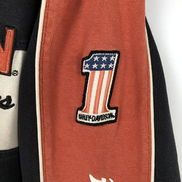 Harley-Davidson Motorcycle V-Neck Long-Sleeve T-Shirt (Men's Size M) cotton orange type Vintage Second Hand
