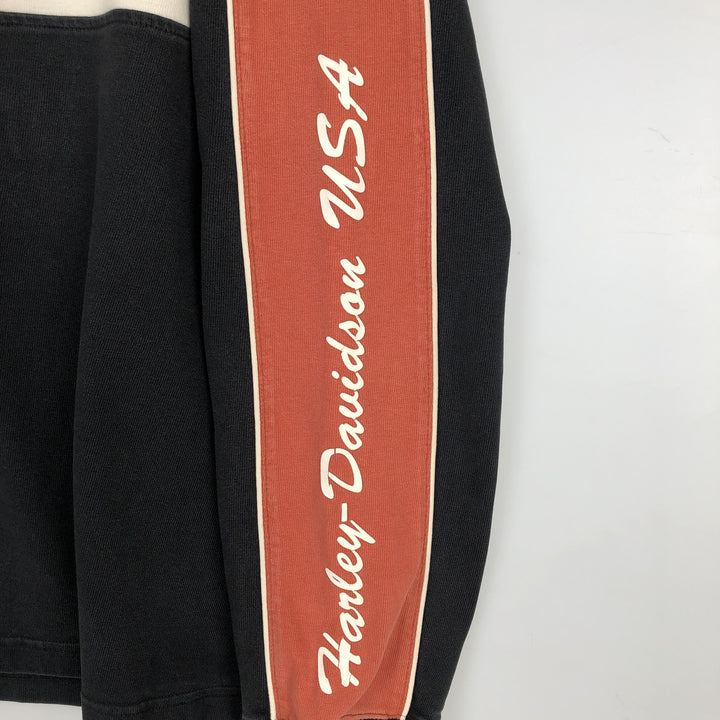 Harley-Davidson Motorcycle V-Neck Long-Sleeve T-Shirt (Men's Size M) cotton orange type Vintage Second Hand