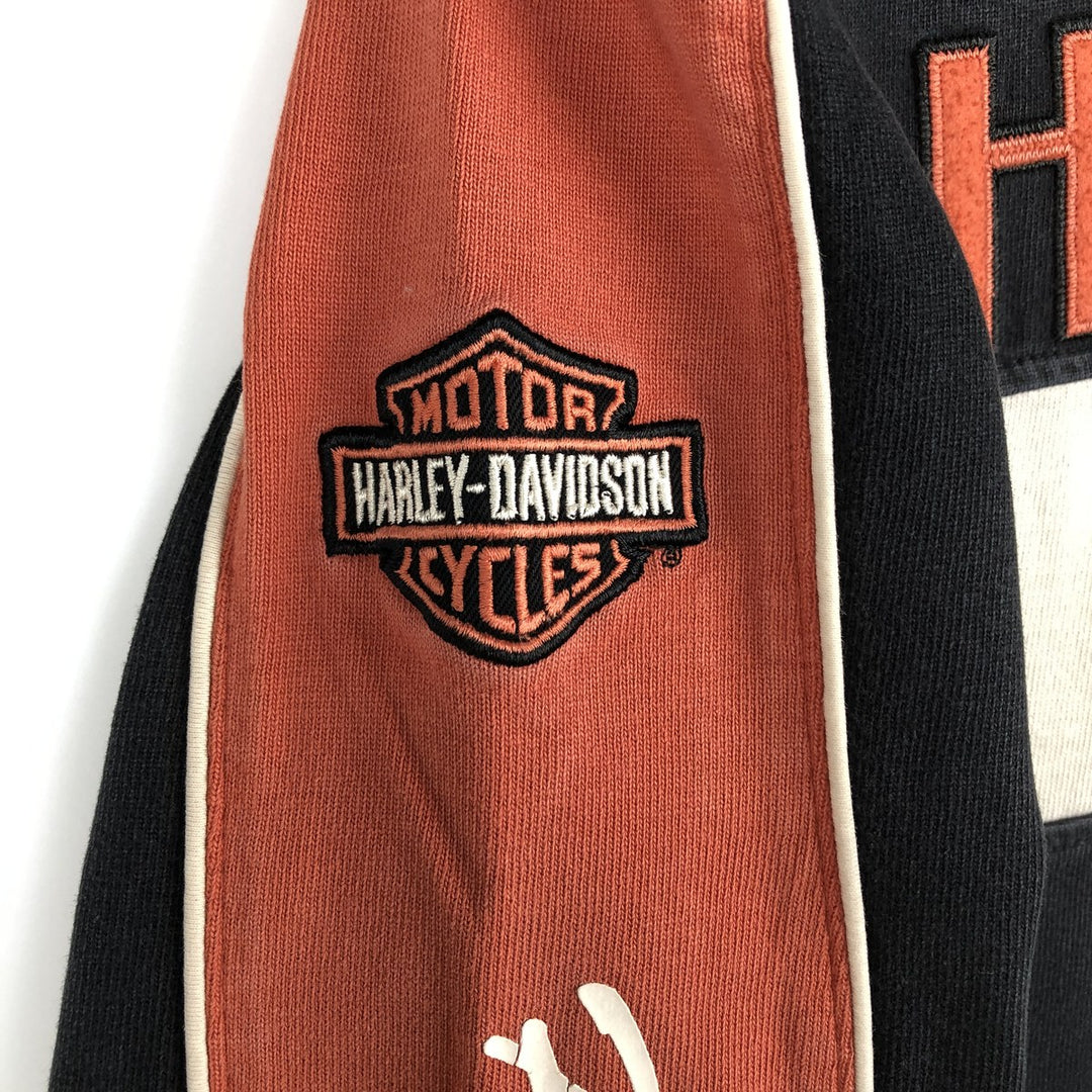 Harley-Davidson Motorcycle V-Neck Long-Sleeve T-Shirt (Men's Size M) cotton orange type Vintage Second Hand