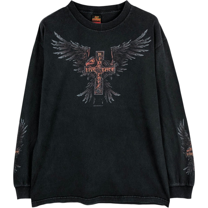 HOT LEATHERS Eagle Pattern Long-Sleeve T-Shirt (Men's Size L) cotton black type Vintage Second Hand