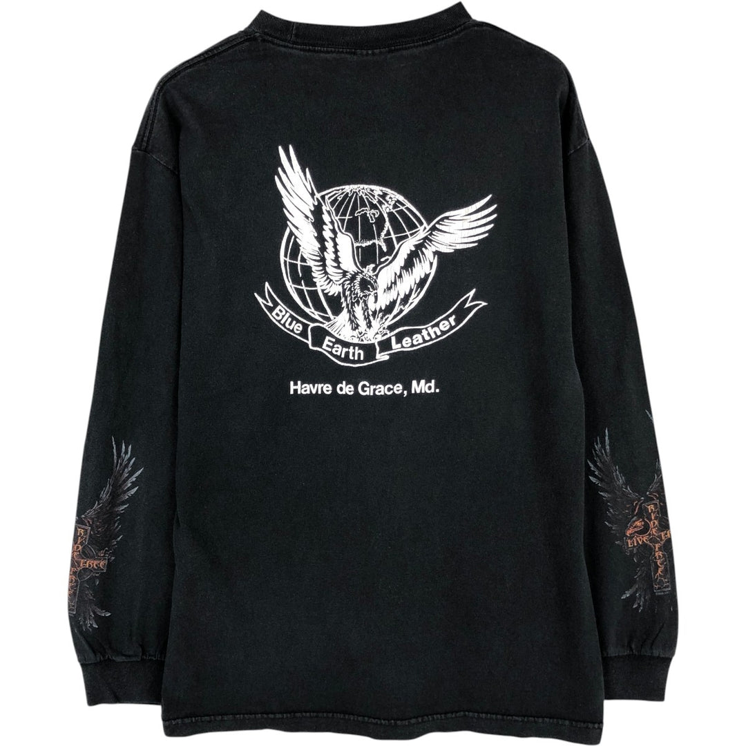 HOT LEATHERS Eagle Pattern Long-Sleeve T-Shirt (Men's Size L) cotton black type Vintage Second Hand