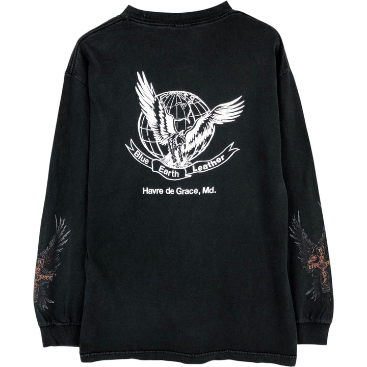 HOT LEATHERS Eagle Pattern Long-Sleeve T-Shirt (Men's Size L) cotton black type Vintage Second Hand