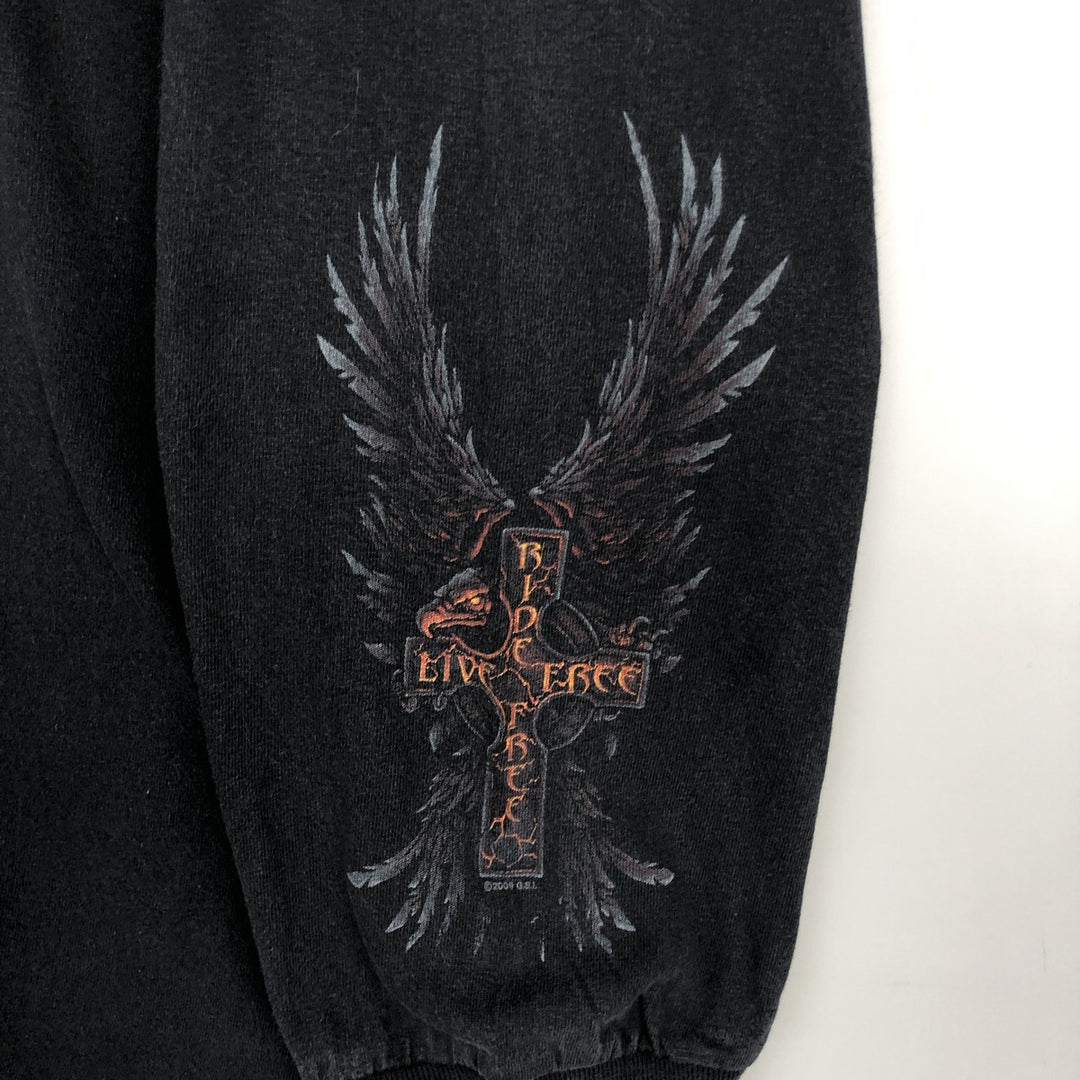 HOT LEATHERS Eagle Pattern Long-Sleeve T-Shirt (Men's Size L) cotton black type Vintage Second Hand