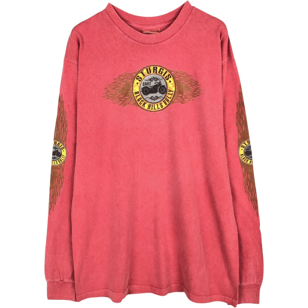 90'S THE MOUNTAIN Pin-up Girl Motorcycle Long-Sleeve T-Shirt, Made in USA, Men's Size L (Equivalent), Vintage cotton pink type Vintage Second Hand