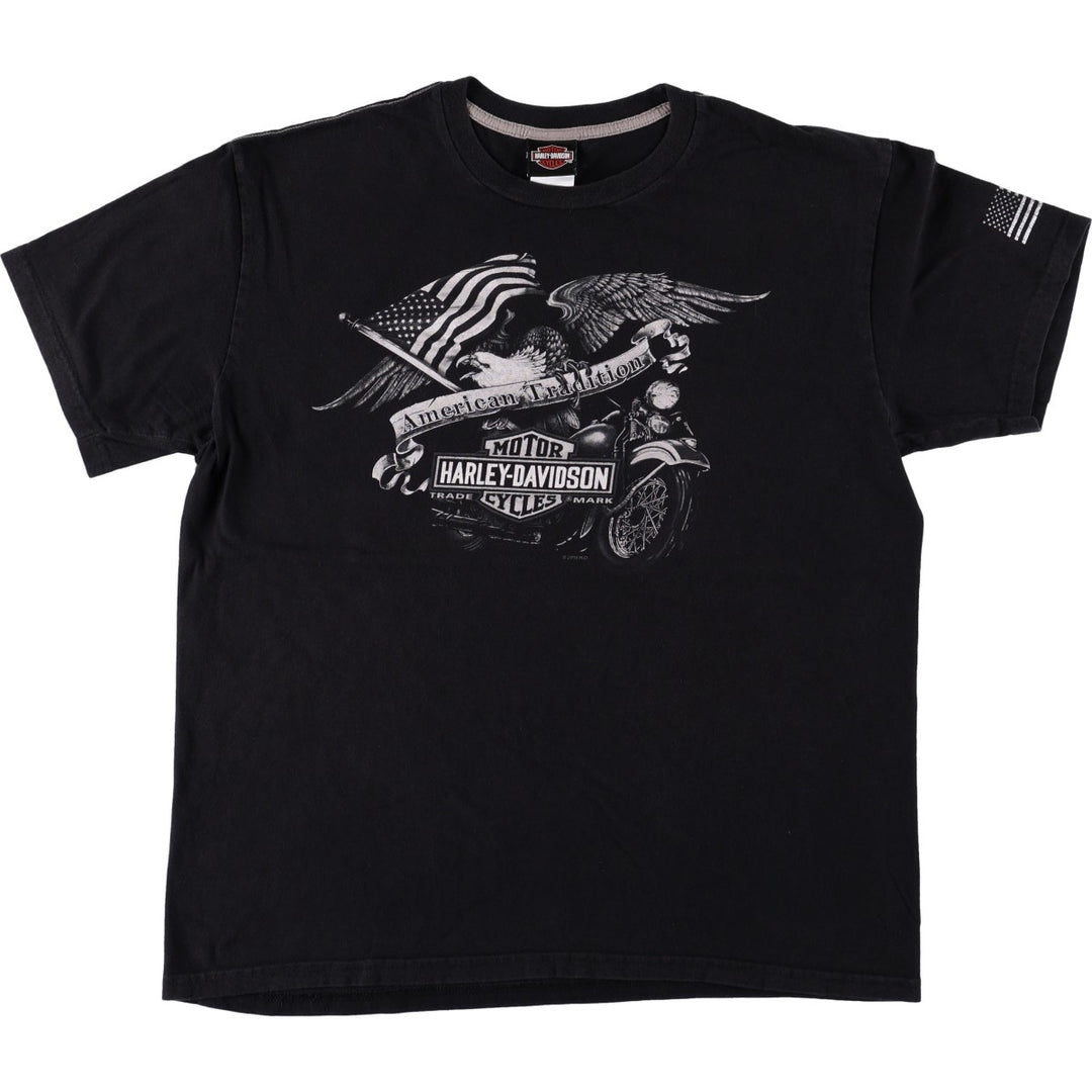 Harley-Davidson Eagle Pattern/Stars and Stripes Motorcycle T-Shirt, Made in USA, Men's XL (approx.) cotton black type Vintage Second Hand