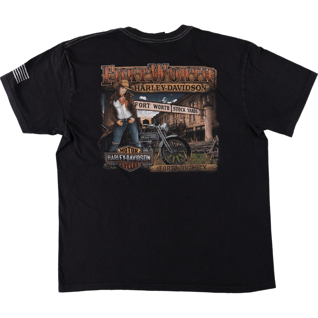 Harley-Davidson Eagle Pattern/Stars and Stripes Motorcycle T-Shirt, Made in USA, Men's XL (approx.) cotton black type Vintage Second Hand