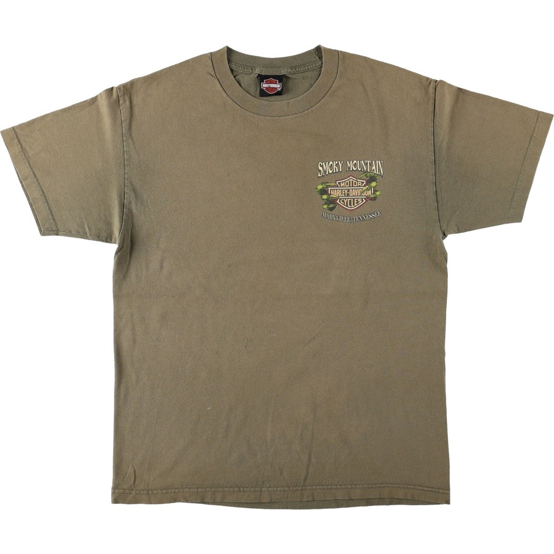 Harley-Davidson Dragon Pattern Motorcycle T-Shirt, Men's Size L (approx.) cotton Khaki type Vintage Second Hand