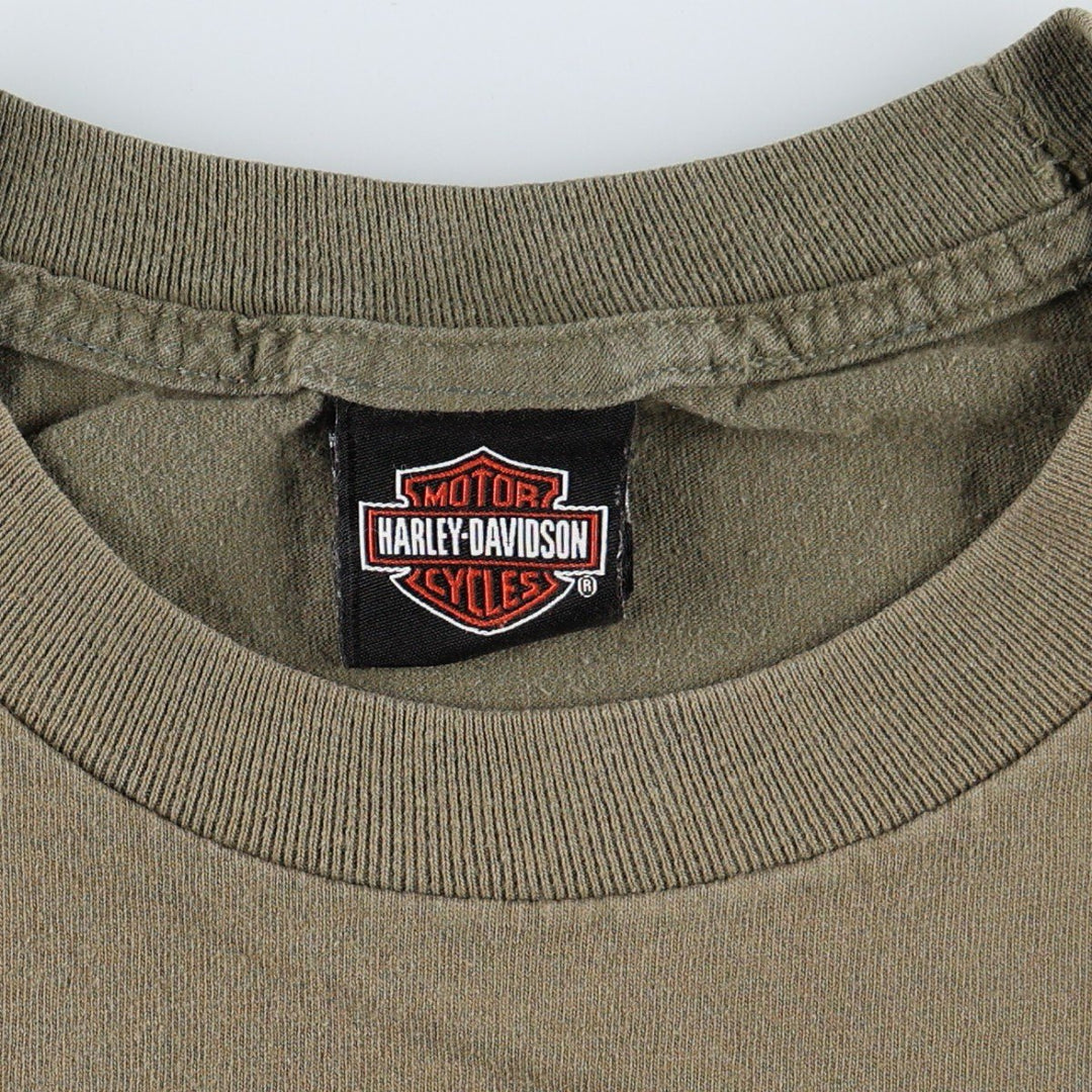 Harley-Davidson Dragon Pattern Motorcycle T-Shirt, Men's Size L (approx.) cotton Khaki type Vintage Second Hand