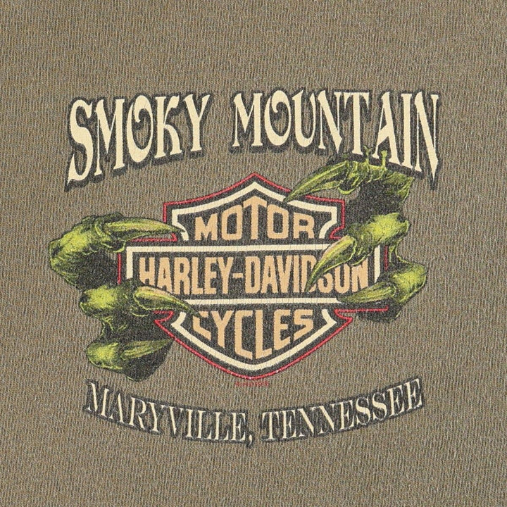 Harley-Davidson Dragon Pattern Motorcycle T-Shirt, Men's Size L (approx.) cotton Khaki type Vintage Second Hand