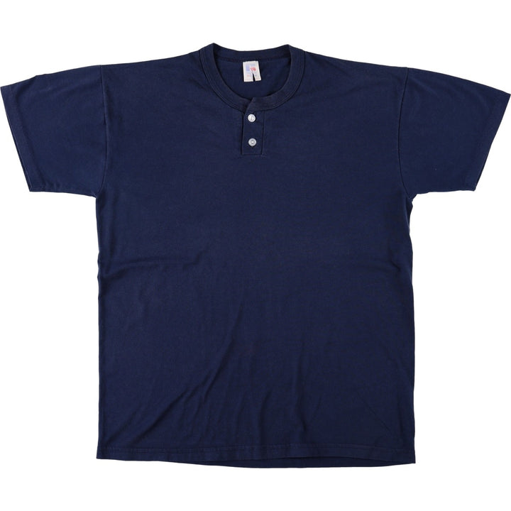 90'S Russell Plain Henley Neck T-Shirt, Men's Size L (Equivalent), Vintage cotton navy blue type Vintage Second Hand