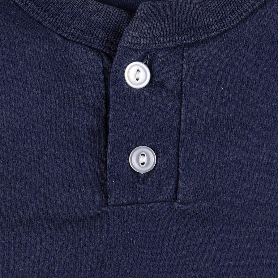 90'S Russell Plain Henley Neck T-Shirt, Men's Size L (Equivalent), Vintage cotton navy blue type Vintage Second Hand