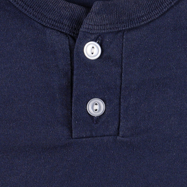 90'S Russell Plain Henley Neck T-Shirt, Men's Size L (Equivalent), Vintage cotton navy blue type Vintage Second Hand
