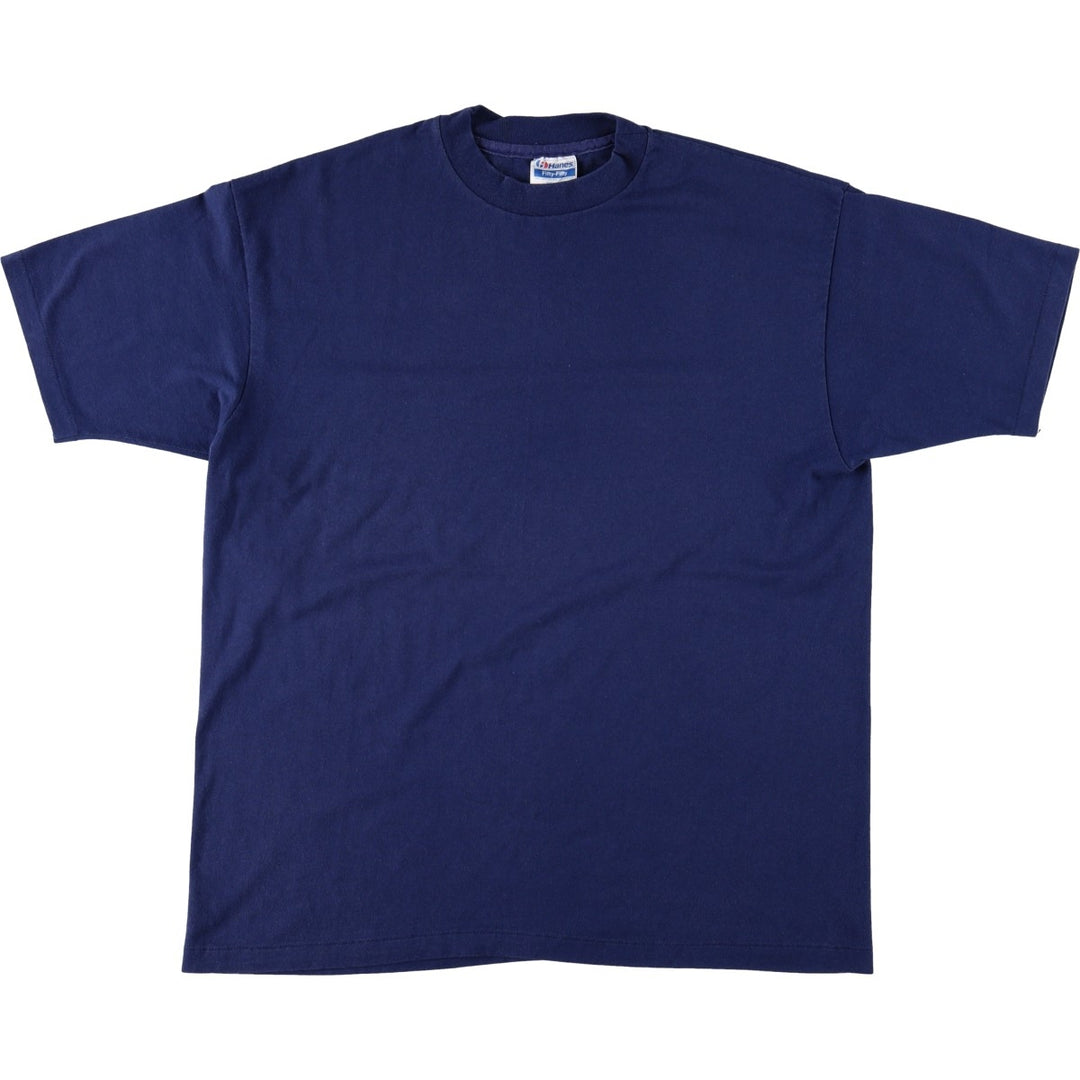 80'S Hanes Fifty-Fifty Blue Tag Plain T-Shirt Made in USA Men's XL Vintage cotton navy blue type Vintage Second Hand