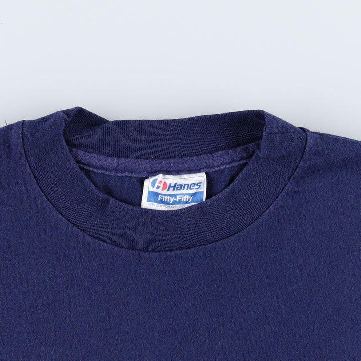 80'S Hanes Fifty-Fifty Blue Tag Plain T-Shirt Made in USA Men's XL Vintage cotton navy blue type Vintage Second Hand