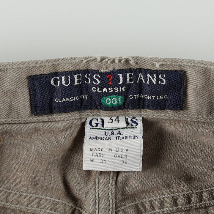 Guess Jeans Classic Fit Straight Leg Tapered Denim Pants, Made in USA, Men's Size W33 (approx.) cotton Khaki type Vintage Second Hand