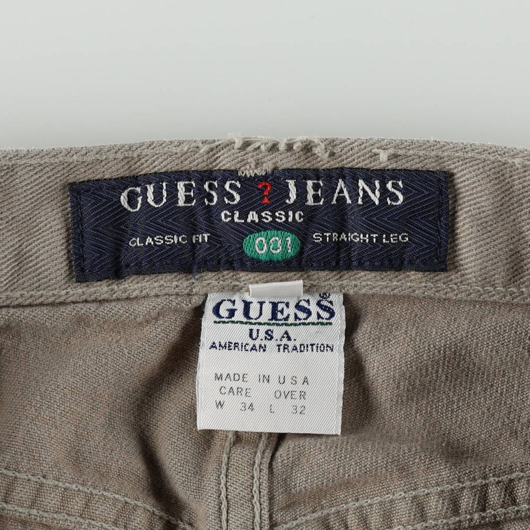 Guess Jeans Classic Fit Straight Leg Tapered Denim Pants, Made in USA, Men's Size W33 (approx.) cotton Khaki type Vintage Second Hand