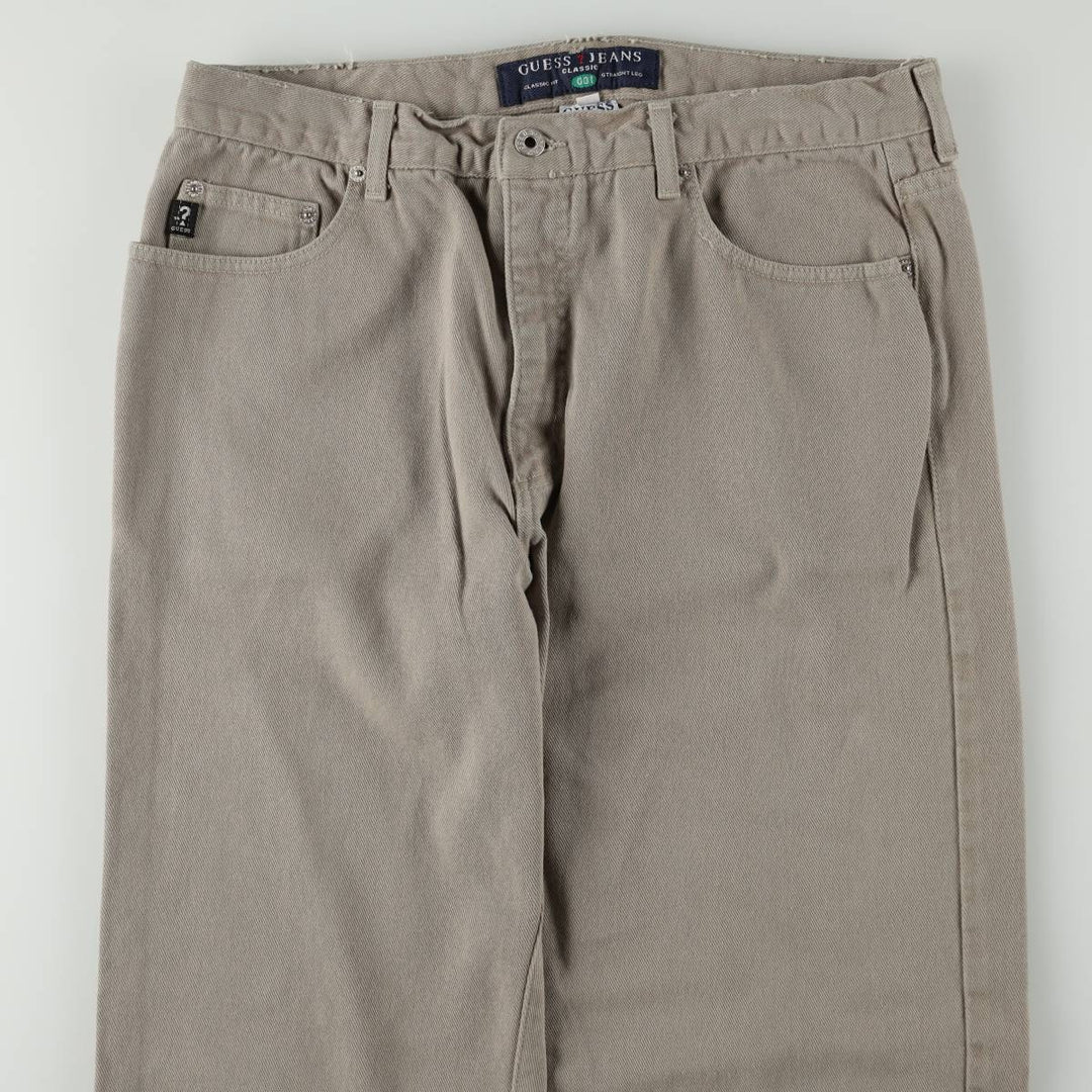 Guess Jeans Classic Fit Straight Leg Tapered Denim Pants, Made in USA, Men's Size W33 (approx.) cotton Khaki type Vintage Second Hand
