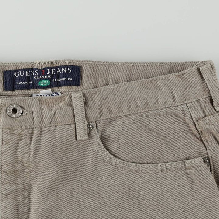 Guess Jeans Classic Fit Straight Leg Tapered Denim Pants, Made in USA, Men's Size W33 (approx.) cotton Khaki type Vintage Second Hand