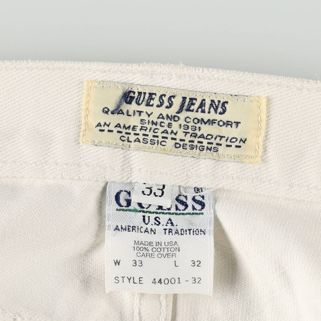 Guess Jeans White Denim Tapered Denim Pants, Made in USA, Men's Size W32 (approx.), Vintage cotton white type Vintage Second Hand