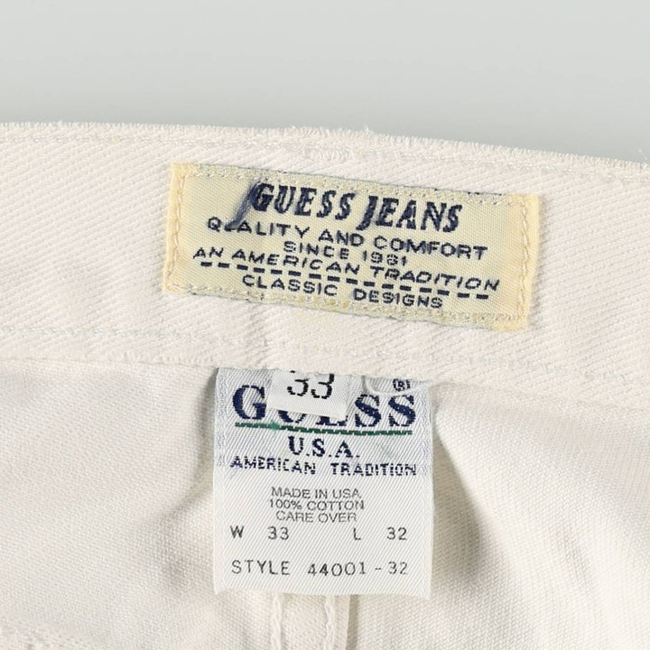 Guess Jeans White Denim Tapered Denim Pants, Made in USA, Men's Size W32 (approx.), Vintage cotton white type Vintage Second Hand