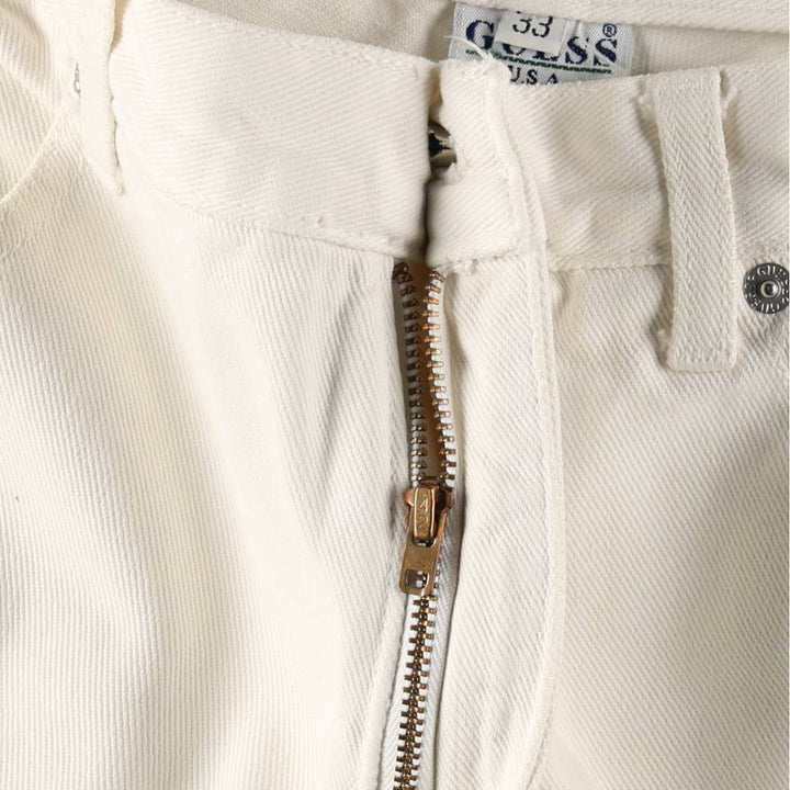 Guess Jeans White Denim Tapered Denim Pants, Made in USA, Men's Size W32 (approx.), Vintage cotton white type Vintage Second Hand