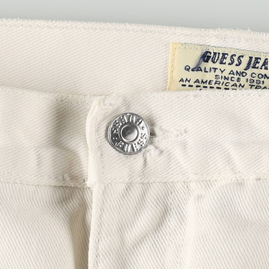 Guess Jeans White Denim Tapered Denim Pants, Made in USA, Men's Size W32 (approx.), Vintage cotton white type Vintage Second Hand