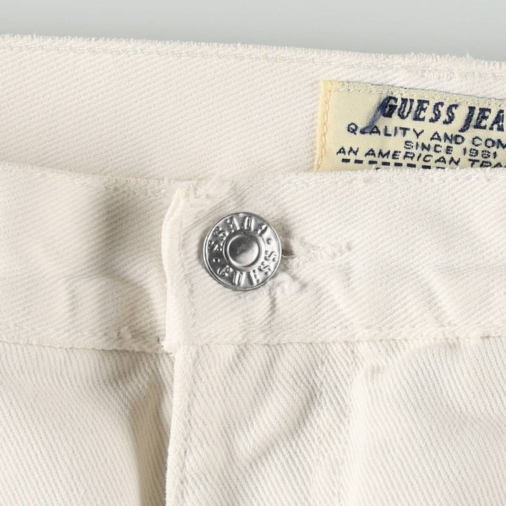 Guess Jeans White Denim Tapered Denim Pants, Made in USA, Men's Size W32 (approx.), Vintage cotton white type Vintage Second Hand